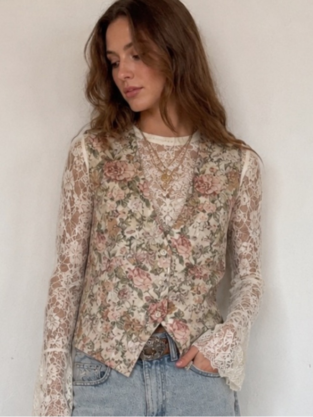 Vintage 90s floral tapestry vest cottagecore coastal grandma button front top